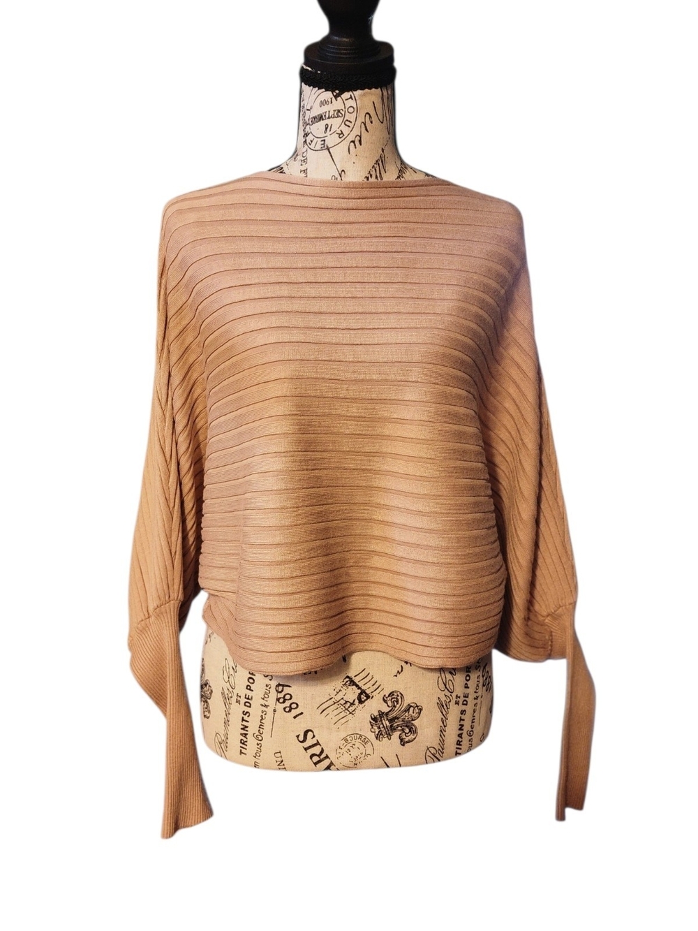 Cinnamon Knitwear Ribbed Dolman Sleeve Cropped Sweater, Size X-Small